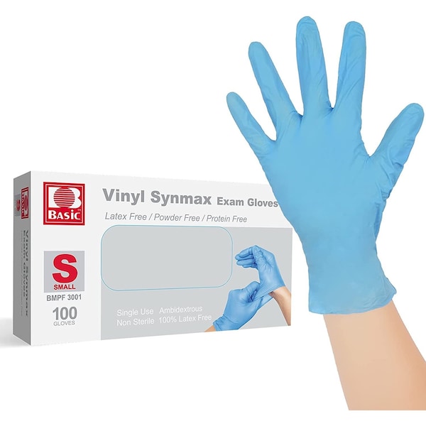 Zoro Select Disposable Gloves, Vinyl/Nitrile Blend, 4 mil, Latex-Free, Powder-Free, Blue, S, 10 Boxes of 100 SYNMAXSB - main